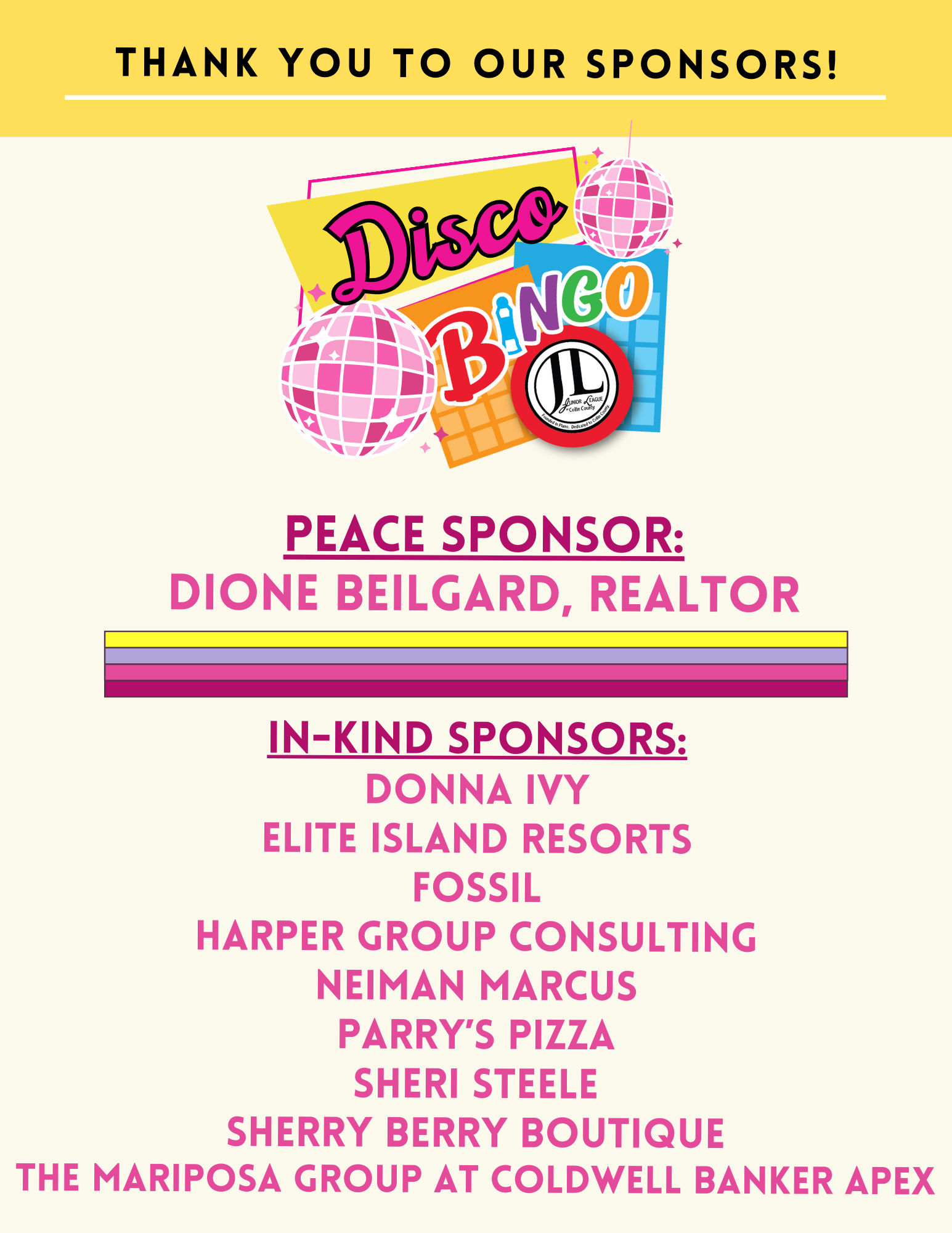 JLCC Disco Bingo 2024 Thank you sponsors
